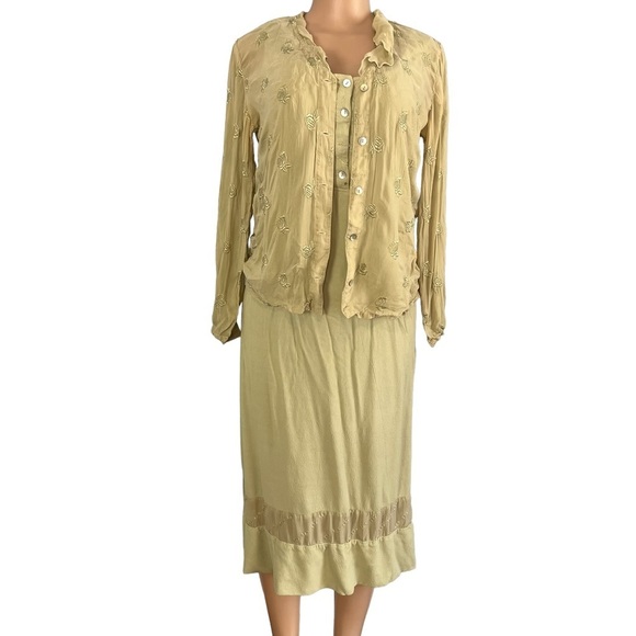 Johnny Was Vintage Sage Green Boho Midi Dress - Picture 7 of 14